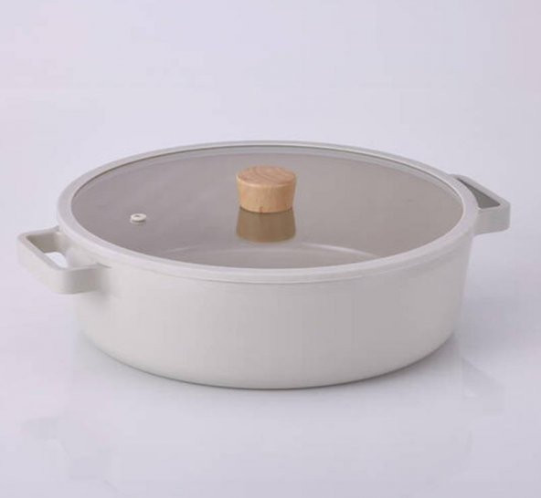 Neoflam Döküm Tencere Cam Kapaklı Fika Kısa 30cm Bej ürün görseli 1