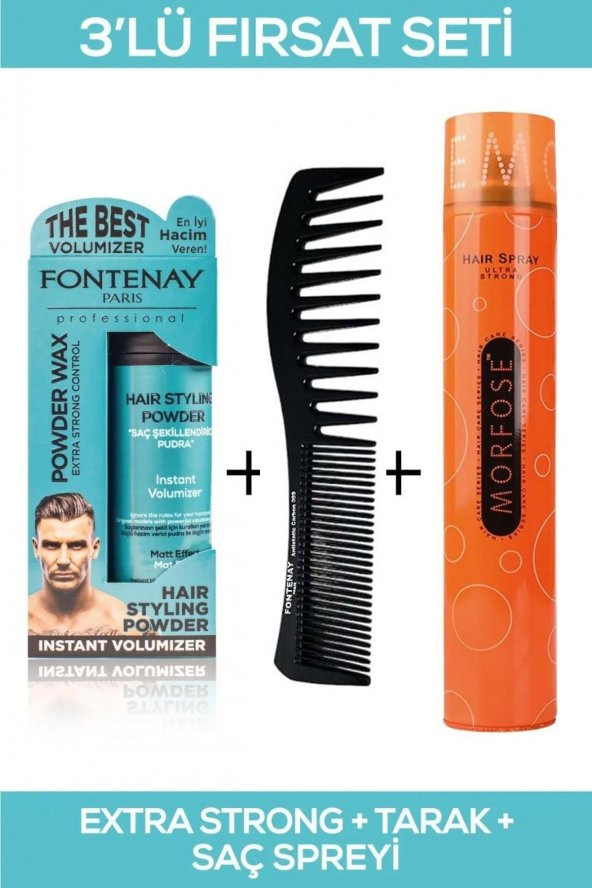 Fontenay Saç Şekillendirici Pudra Toz Wax Matt Effect + Şekil Tarağı + Saç Sprey 3lü Set ürün görseli 1