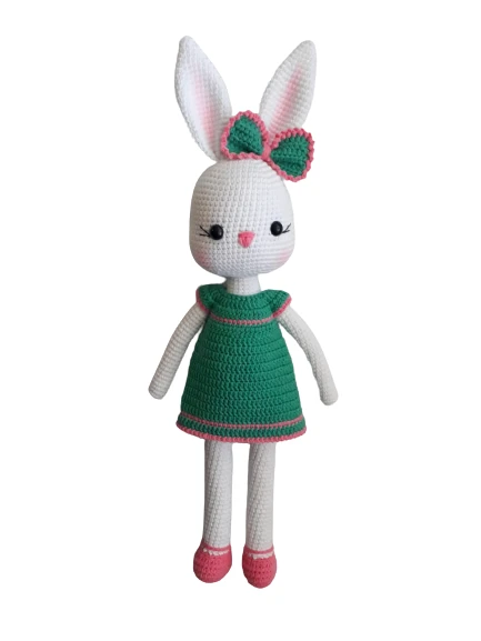 Yeşil Renk Şirin Tavşan Uyku Arkadaşı Amigurumi Organik Oyuncak ürün görseli 1
