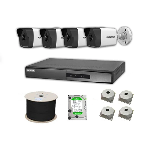 Hikvision 4mp Mikrofonlu 4 Kameralı 500 GB Disk Tak Çalıştır Hazır IP Kamera Seti ürün görseli 1