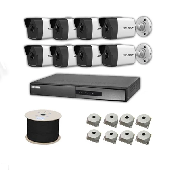 Hikvision 4mp Mikrofonlu 8 Kameralı Tak Çalıştır Hazır IP Kamera Seti Hard Disk Yoktur ürün görseli 1