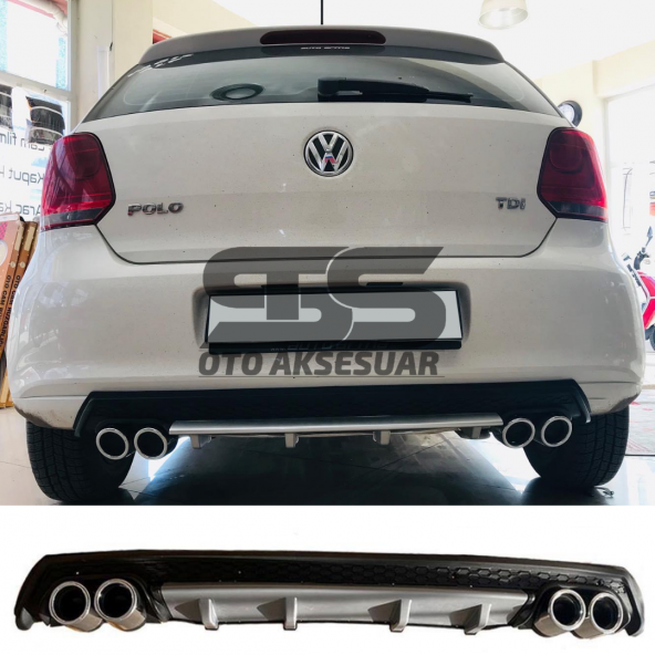 Volkswagen Polo MK5 Difüzör Arka Tampon Eki 4 Egzoz Çıkışlı Gri Lüx Tip ürün görseli 1
