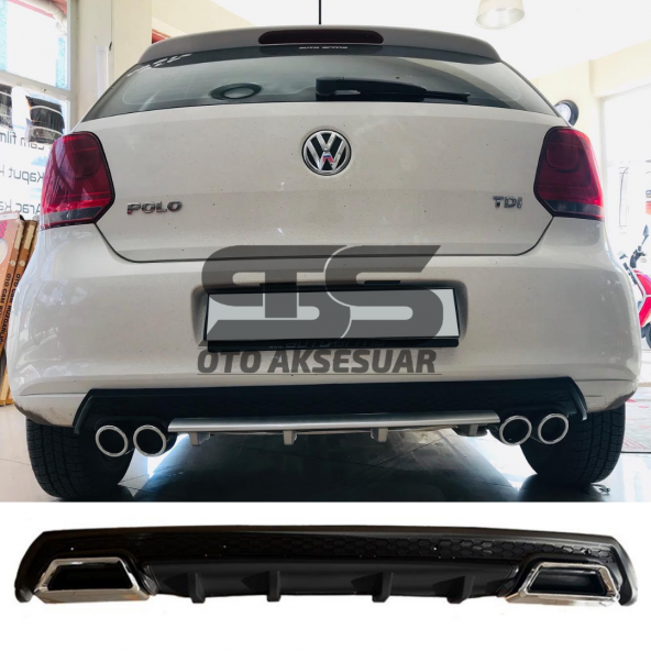 Volkswagen Polo MK5 Difüzör Arka Tampon Eki 2 Egzoz Çıkışlı Siyah Lüx Tip ürün görseli 1