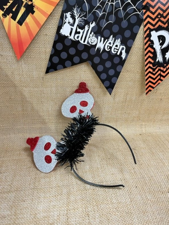 Halloween Taç Kuru Kafa Kırmızı Beyaz Parlak ürün görseli 1