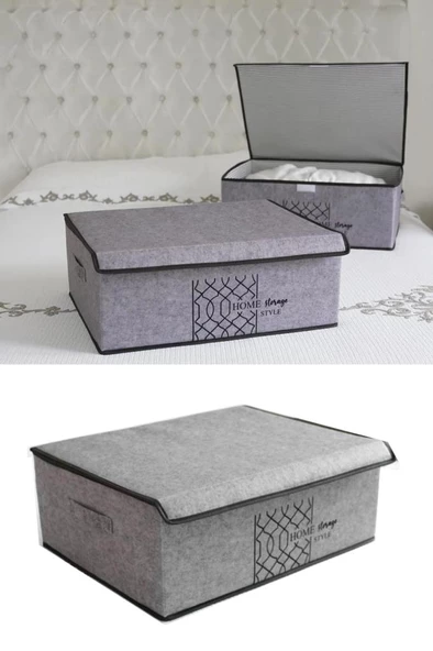 Flosoft Keçe Kapaklı Baza Hurcu, Çok Amaçlı Düzenleyici Organizer Kapaklı Kutu 50x40x19 Cm ürün görseli 1