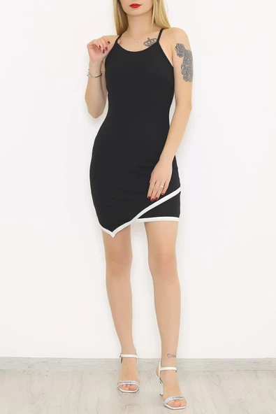 Zhlbutik Altı Biyeli Elbise Siyah - Resim 4