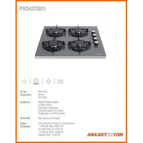 Silverline FS5730E6S01 Gri Cam Set Üstü Ocak - Resim 2