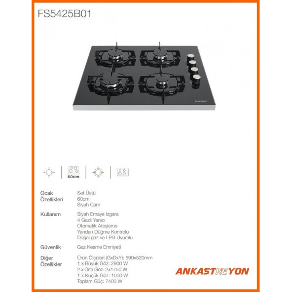 Silverline FS5730E6B01 Siyah Cam Setüstü Ocak - Resim 2