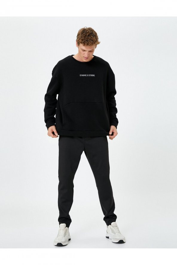 Spor Sweatshirt Slogan Baskılı Kanguru Cepli Bisiklet Yaka ürün görseli 1