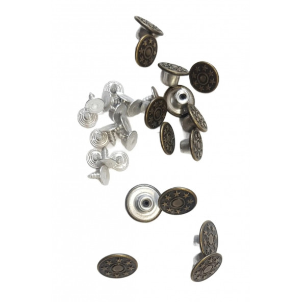 Büyük Boy 10 Adet Kot Pantolon Düğmesi, Jean Düğmesi Antik Sarı (bronz) 17mm ürün görseli 1