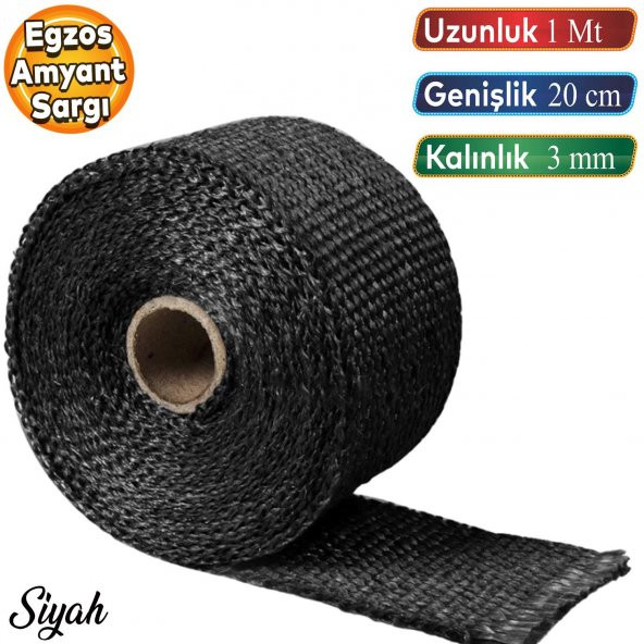1 Metre 20 cm Cam Elyaf Eksoz Sargısı Manifold Sargı Bezi Yanmaz Bant Siyah Amyant 3 mm (Kalınlık) ürün görseli 1