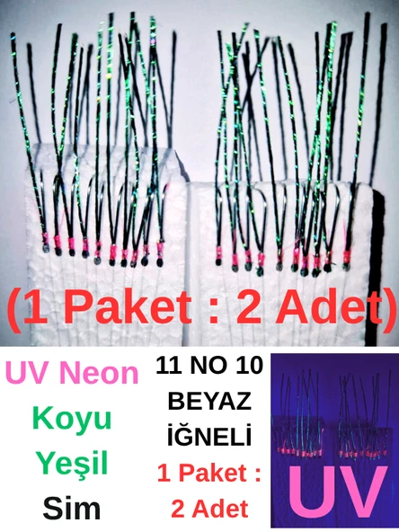 ea genset Çapari İstavrit Çaparisi, 11 No Beyaz İğne, 10 İgneli Çapari 2li Paket Ultraviyole UV Neon Seçenekli ürün görseli 1