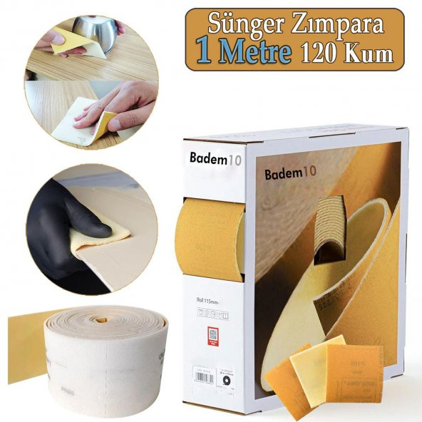 Ahşap Sünger Zımpara Kağıdı Mutfak Banyo Bulaşık Süngeri Bant Kağıt Süngerli Zımpara 1 Metre 120 Kum ürün görseli 1