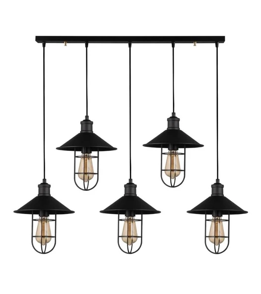 Rsylight Retro Rustik Metal Masa Üstü Dekoratif  Kafesli 5 Li Siyah Sıralı Avize ürün görseli 1