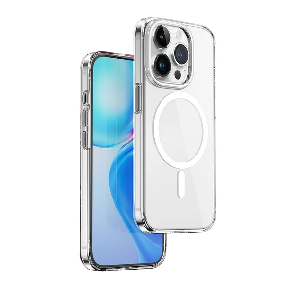 Vendas iPhone 15 Pro Uyumlu Victor Serisi Magsafe Şarj Özellikli Renkli Kamera Çerçeveli Şeffaf Silikon Kılıf ürün görseli 1