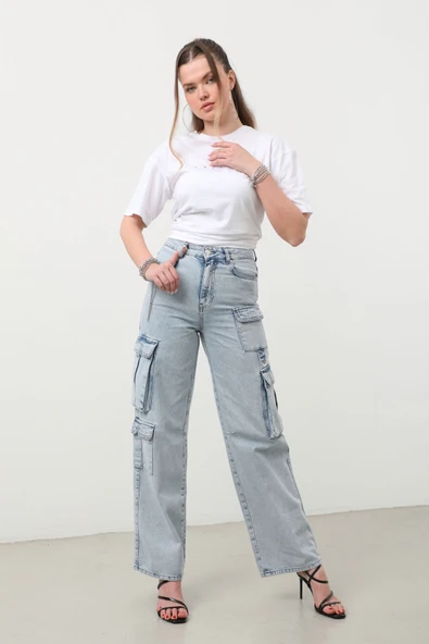 Kargo Cepli Jean Pantolon Buz Mavi - Resim 6