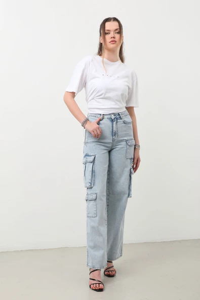 Kargo Cepli Jean Pantolon Buz Mavi - Resim 5