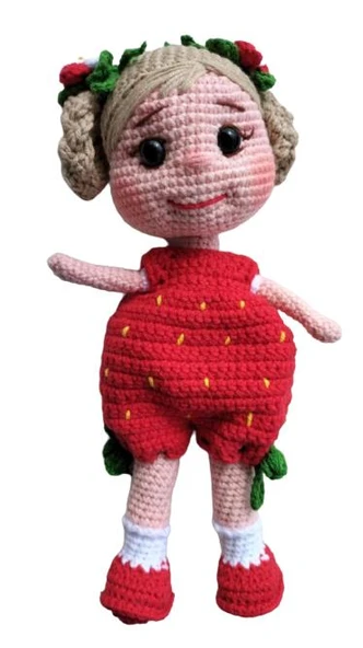 Minyatür Çilek Kız Bebek Amigurumi Organik Oyuncak ürün görseli 1