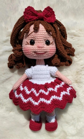 Minyatür Zikzak Elbiseli Bebek Amigurumi Organik Oyuncak ürün görseli 1
