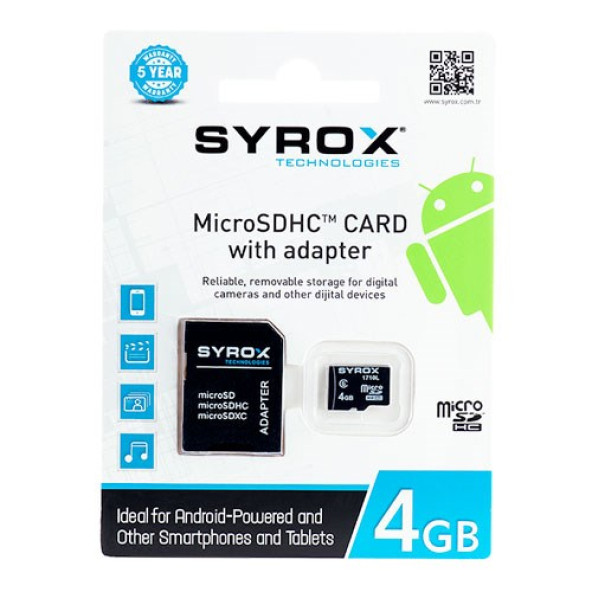 Syrox  Hafıza Kartı & Adaptörü Class 10 MC4 - 4 GB Micro Sd Card - 4GB Micro Sd Card Hafıza Kartı 4GB ürün görseli 1
