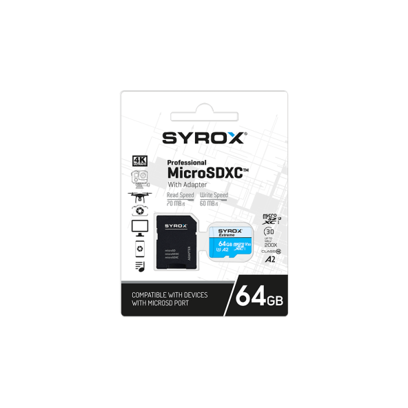 Syrox 64 GB MicroSDHC Class 10 Hafıza Kartı + Adaptör - 64GB HAFIZA KARTI 64 GB HAFİZA KARTİ ürün görseli 1