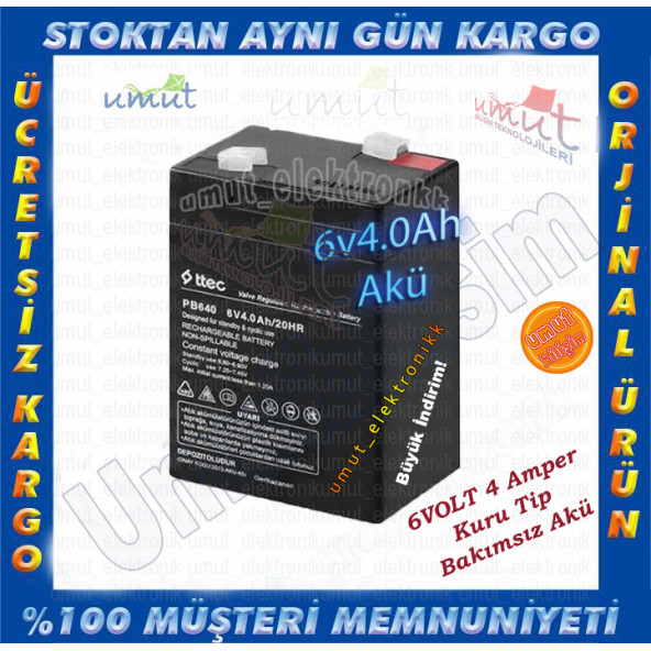 AUEH_Ttec 6v 4ah Bakımsız Kuru Akü 6 volt akü 4 amper akü 6 volt 4 amper akü AYNI GÜNE YADA ERTESİ GÜNE KARGO ürün görseli 1