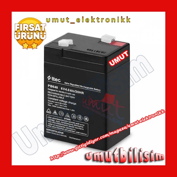 UMUT BİLİŞİM TEKNOLOJİLERİ _ TTEC 6 VOLT 4 AMPER BAKIMSIZ KURU AKÜ- 6V 4 AH 2024 ÜRETİMİ AKÜ - HHM ürün görseli 1