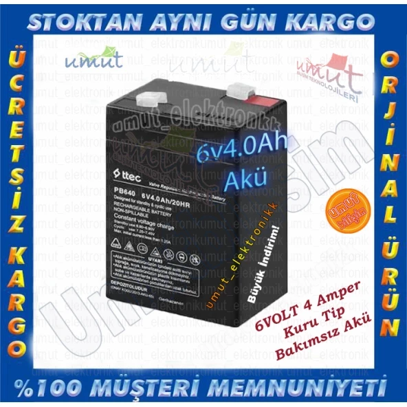TTEC 6V 4Ah AKÜ 6v ışıldak aküsü 6v akü 2024 üretim 6 VOLT 4 AMPER AKÜ OYUNCAK AKÜSÜ ürün görseli 1
