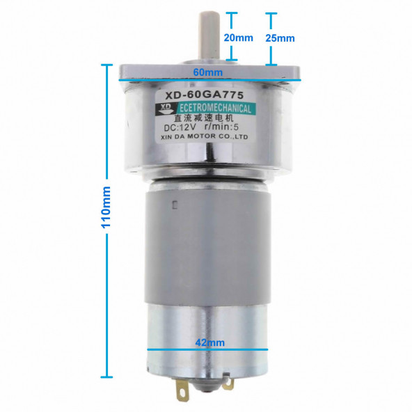 XD-60GA775 DC Motor 12V 5Rpm  35W 87Kg.cm Yüksek Tork Kuvvet Metal Dişli Redüktörlü Robot Cnc Makine Otomasyon ürün görseli 1