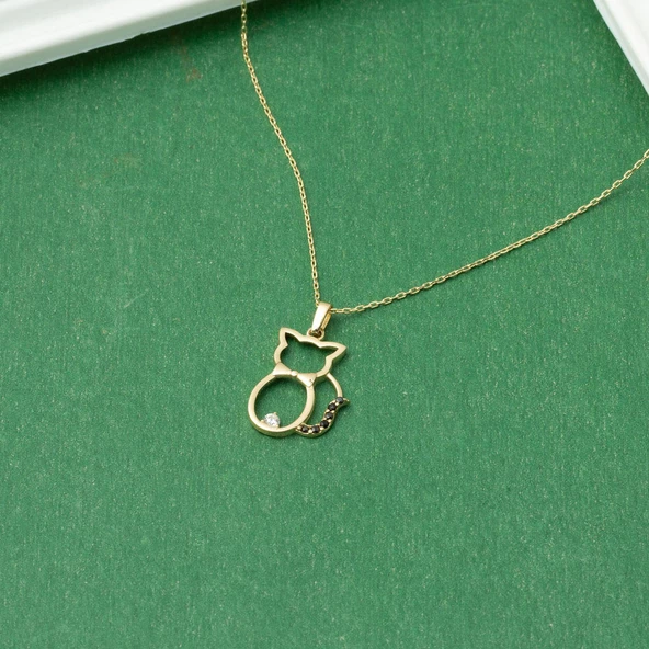Kedili Topaz Taşlı Altın Kolye - Resim 3