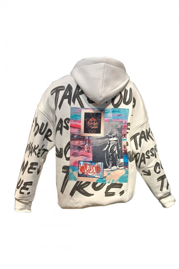 BLUES MODA 100 PAMUK UNİSEX OWERSIZE BASKILI KAPÜŞONLU TREND SWEATSHIRT ürün görseli 1