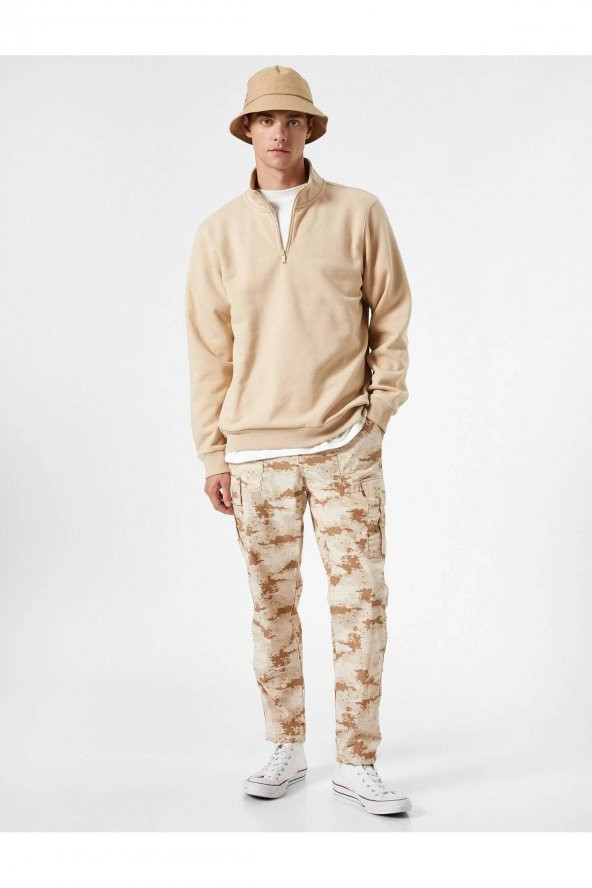 4WAM70126MK Koton Erkek Sweat BEJ - Resim 4