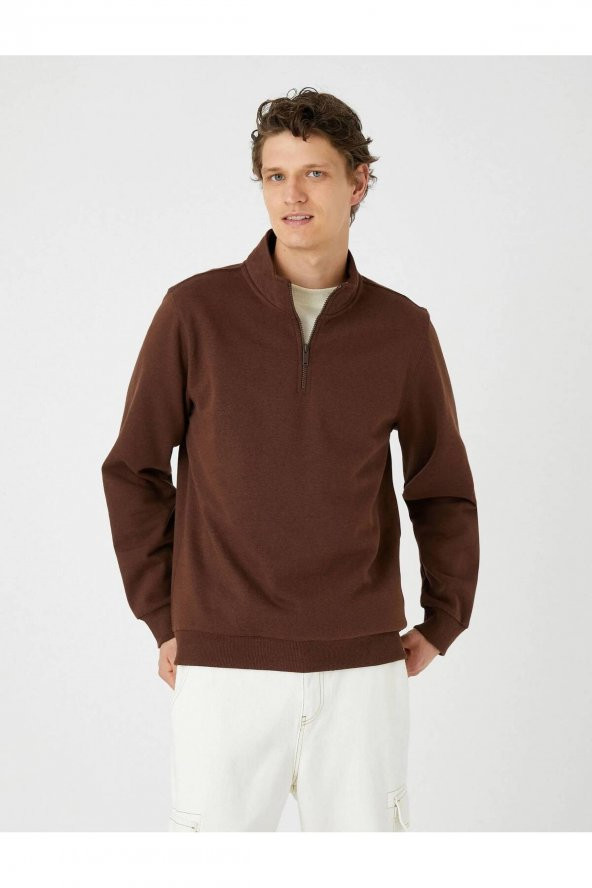 4WAM70126MK Koton Erkek Sweat BEJ - Resim 8