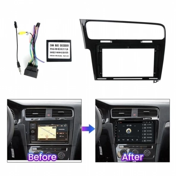VOLKSWAGEN GOLF 7 PİANO BLACK ANDROİD TEYP ÇERÇEVE (10 INCH) - SOKET - CANBUS ürün görseli 1