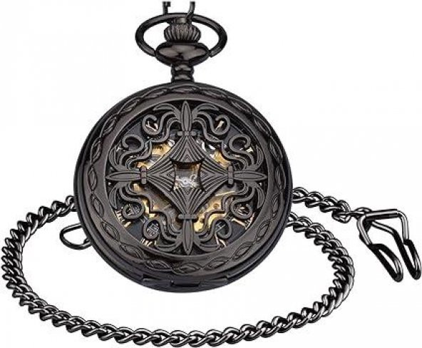 Valkyrie Vintage Kutulu Köstekli Kurmalı Mekanik Chrome İskelet Saat - Hediyelik Cep Saati - Retro ürün görseli 1