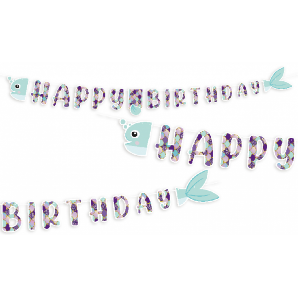 Deniz Kızı Pırıltılı Happy Bırthday Uzar Yazı Banner ürün görseli 1