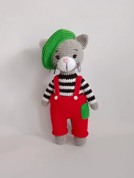 Kırmızı Ressam Kedi Amigurumi Organik Oyuncak ürün görseli 1