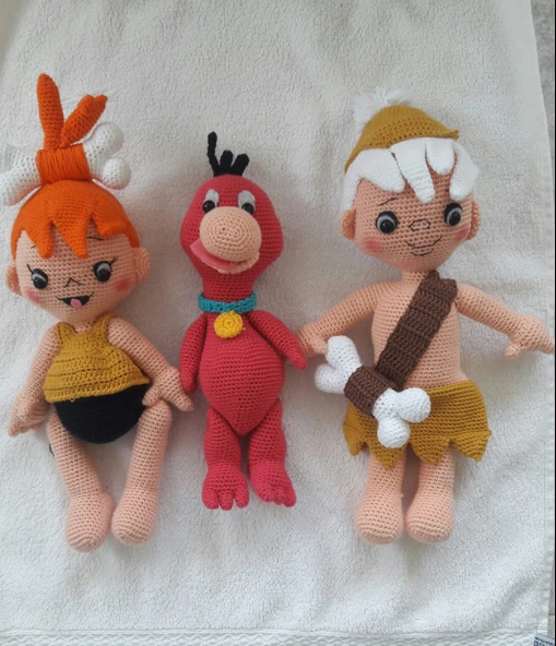 Çakıl Bambam ve Dino Amigurumi Organik Oyuncak ürün görseli 1