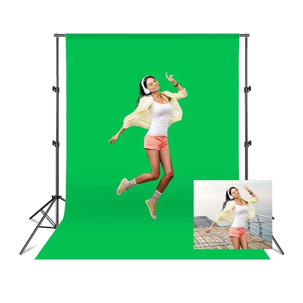 Cazipshop Ürün Çekimi Fotoğraf Ve Stüdyo Çekimleri Için Yeşil Fon Perde + Stant 2x3 Metre Stand+fon Perde Set ürün görseli 1