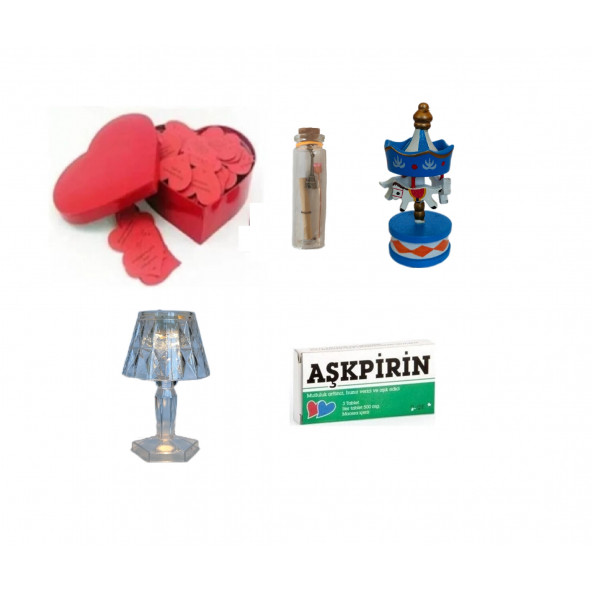 Eşe Sevgiliye Romantik Hediye Aşk Sözleri Kalp Kutusu Aşkpirin Mini Lamba Atlı Karınca Dilek Şişe ürün görseli 1
