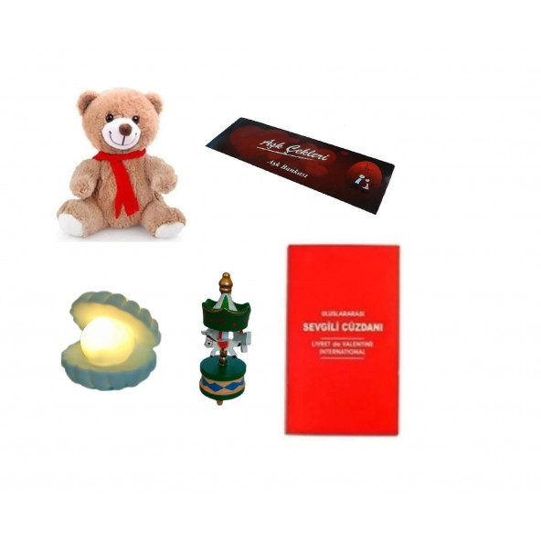 Eşe Sevgiliye Güzel Romantik Hediye Peluş Ayı İstiridye Lamba Atlı Karınca Aşk Çeki Sevgili Cüzdanı ürün görseli 1