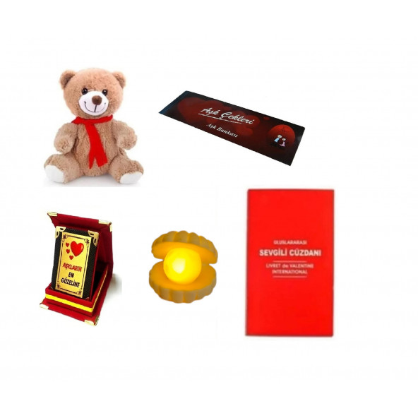 Eşe Sevgiliye En Güzel Romantik Hediye Peluş Ayı İstiridye Mini Lamba Aşk Çeki Sevgili Cüzdan Plaket ürün görseli 1