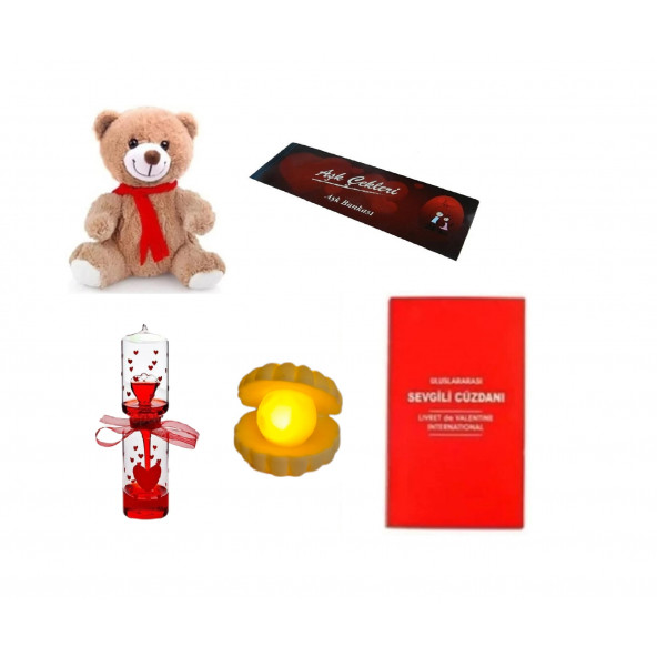 Eşe Sevgiliye Güzel Romantik Hediye Peluş Ayı Istiridye Mini Lamba Aşk Çek Aşk Ölçer Sevgili Cüzdan ürün görseli 1