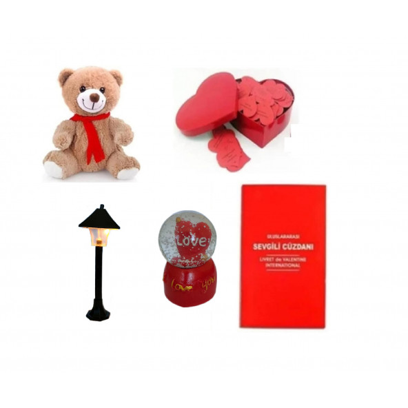 Eşe Sevgiliye Romantik Hediye Aşk Sözleri Kalp Kutu Peluş Ayı Gece Lamba Aşk Küre Sevgili Cüzdanı ürün görseli 1