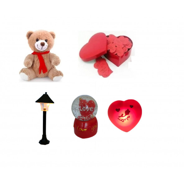 Eşe Sevgiliye Romantik Hediye Aşk Sözleri Kalp Kutu Peluş Ayı Mini Gece Lamba Aşk Küresi Kalp Lamba ürün görseli 1