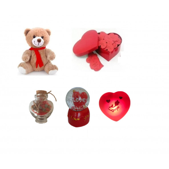 Eşe Sevgiliye Güzel Romantik Hediye Aşk Sözleri Kalp Kutu Peluş Ayı Gece Lambası Dilek Şişe Aşk Küre ürün görseli 1