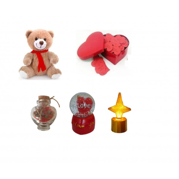 Eşe Sevgiliye Romantik Hediye Aşk Sözleri Kalp Kutu Peluş Ayı Mini Gece Lamba Dilek Şişesi Aşk Küre ürün görseli 1