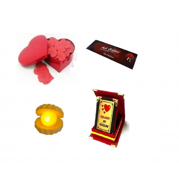 Eşe Sevgiliye Romantik Hediye Aşk Sözleri Kalp Kutusu İstiridye Mini Lamba Aşk Çeki Sevgili Plaketi ürün görseli 1