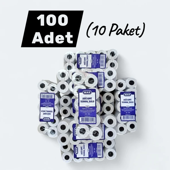 Mas 56x16 Termal Rulo Yazar Kasa Pos Kağıdı 16 Metre 100 Adet (10 Paket) ürün görseli 1