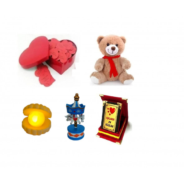 Eşe Sevgiliye Romantik Hediye Aşk Sözleri Kalp Kutu Peluş Ayı Mini Lamba Atlı Karınca Sevgili Plaket ürün görseli 1